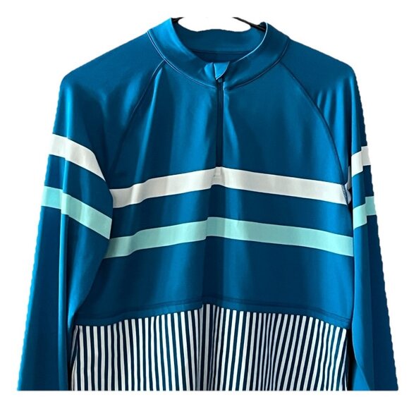 G/Fore Women's Large Long Sleeve 1/4 Zip Tiered Striped Golf Top Blue White - Picture 2 of 6